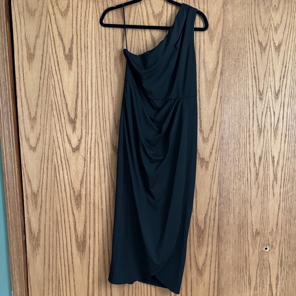 One-Shoulder Black Draped Women’s Dress